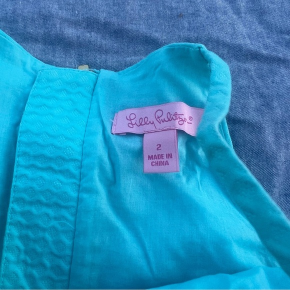 Lilly Pulitzer Annabelle Turquoise/Gold Shift Dress Size 2 - Picture 3 of 3